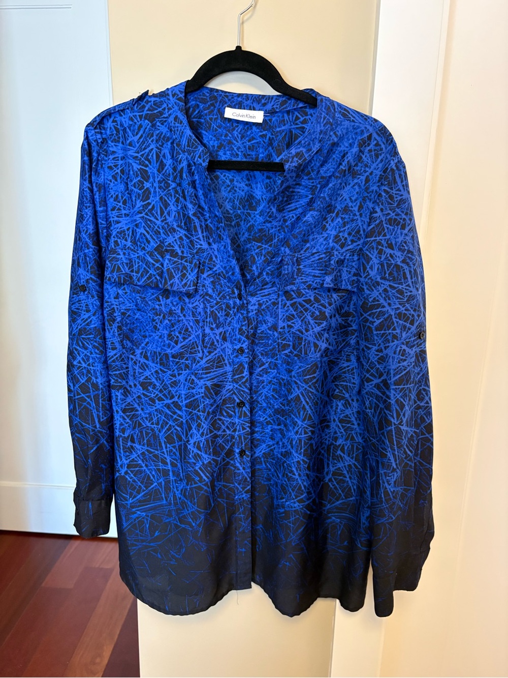 Calvin Klein Blue and Black Abstract-Print Button-Down Shirt